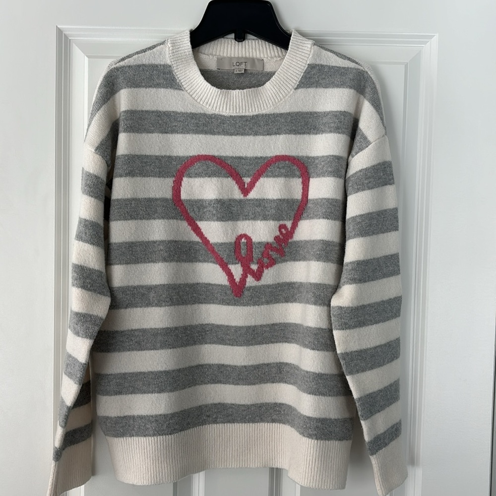 LOFT "love" Heart Striped sweater